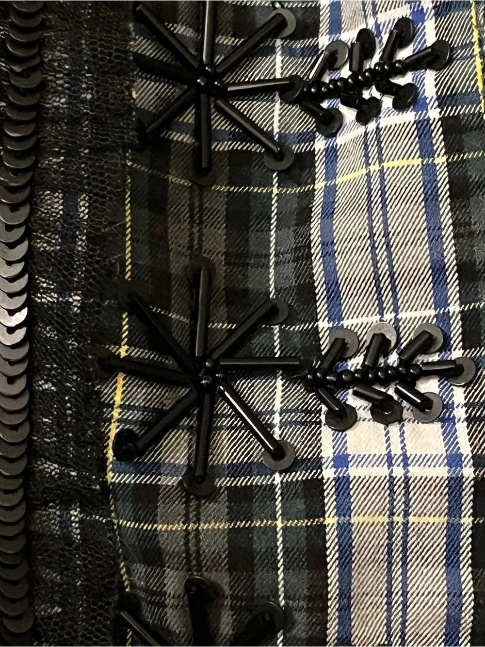 J. Crew Black, White & Blue Plaid Ruffle-Front Button-Down Women’s Shirt Size L